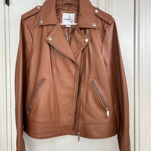 Sam Edelman Brown Leather Moto Jacket with Asymmetrical Zipper